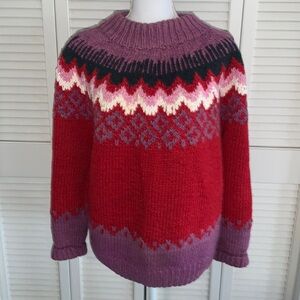ONE OF A KIND Brand Handmade in Bolivia Heavy Knit Cotton Sweater Red Size L